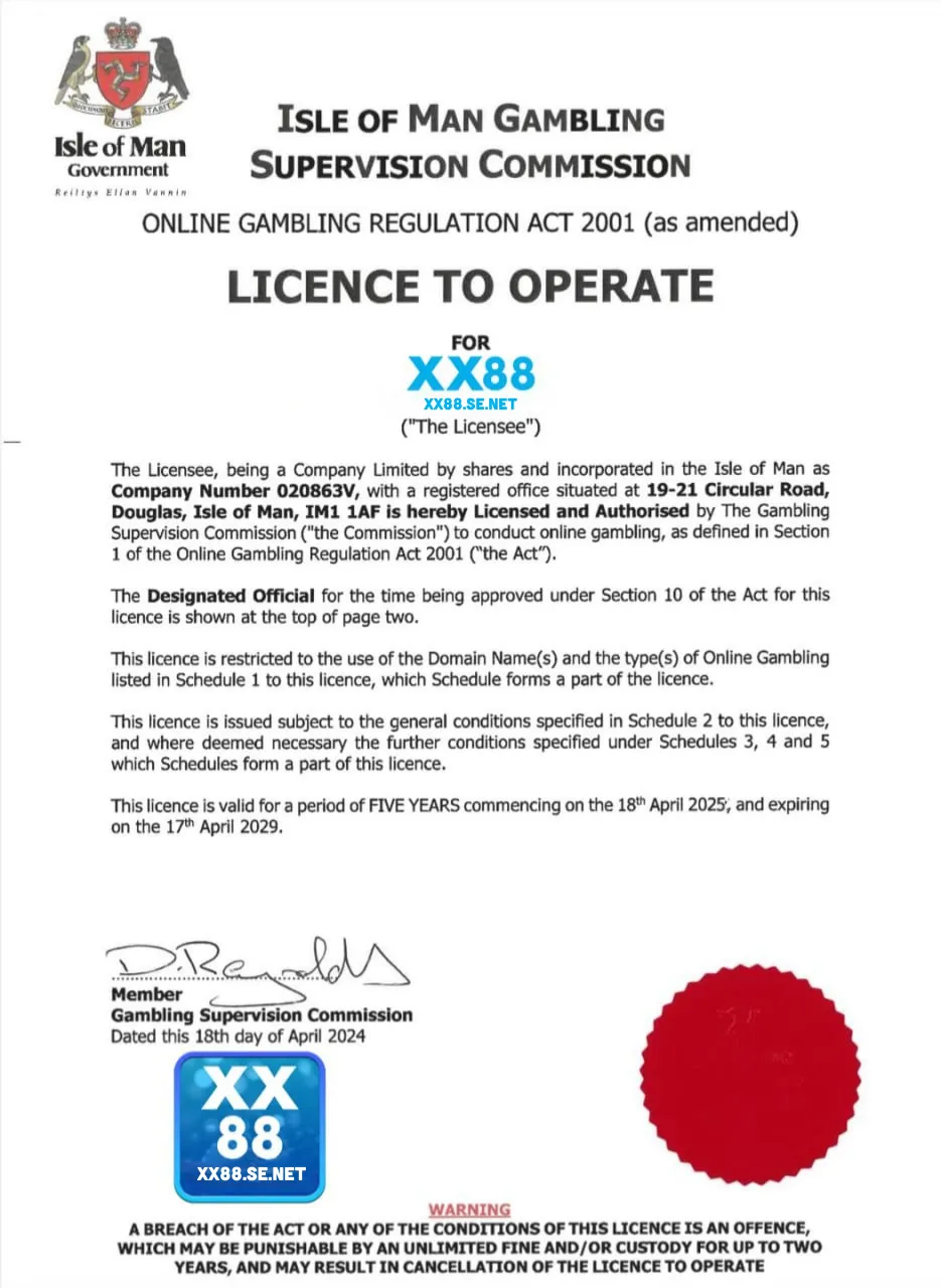 giấy phép hoạt động của XX88